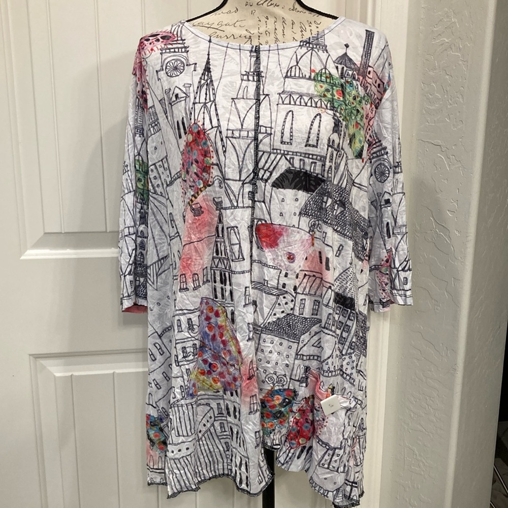 Shana Artistic Cityscape Tunic Top XXL